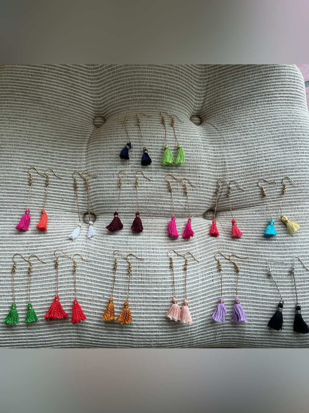 12 Colorful Tassel Drop Earrings - Assorted Colors